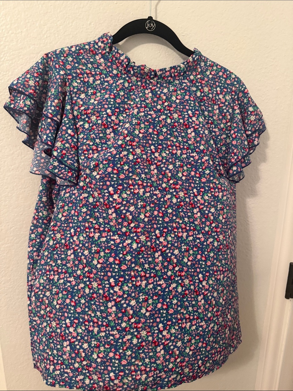 SHEIN Blue Floral Ruffle Flutter Sleeve blouse